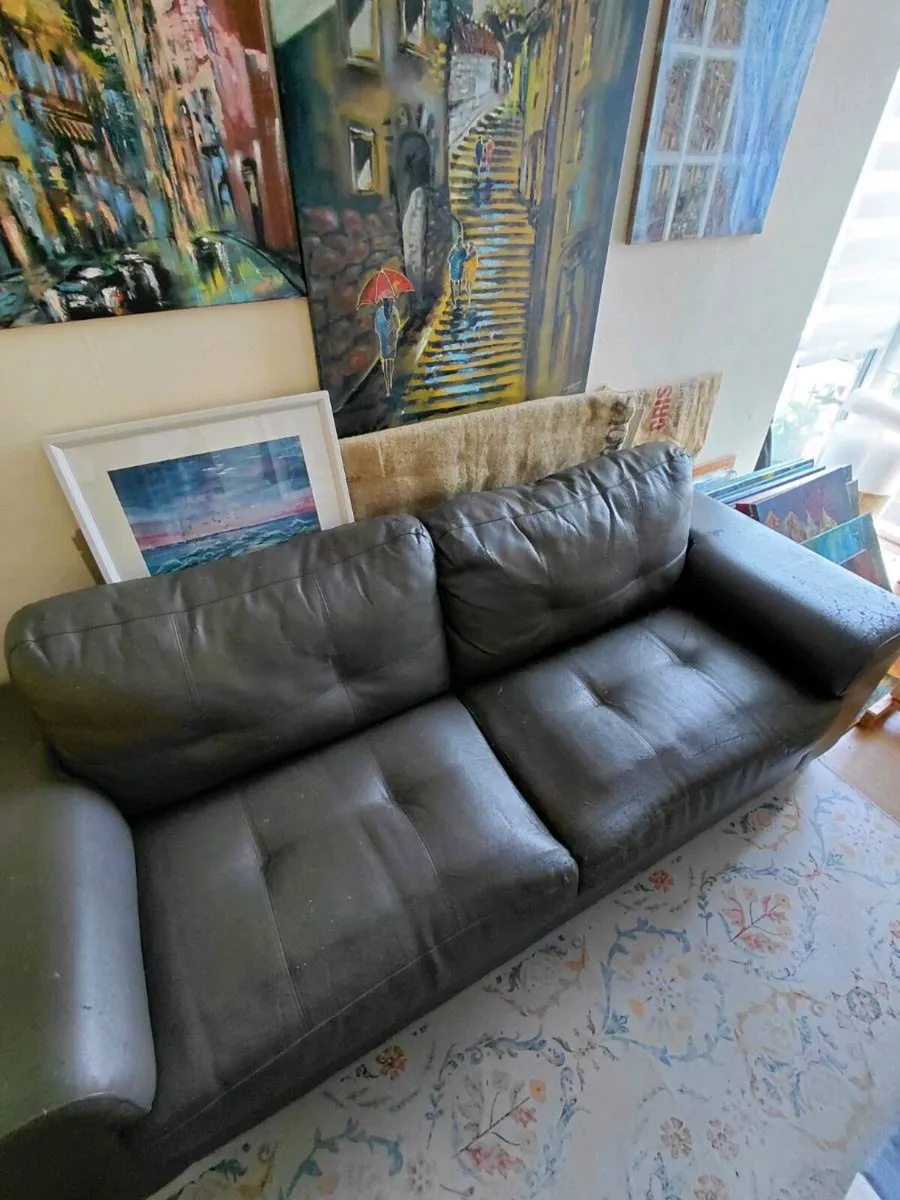 3-Seater Dark Grey Faux Leather Sofa – €60 - Image 3
