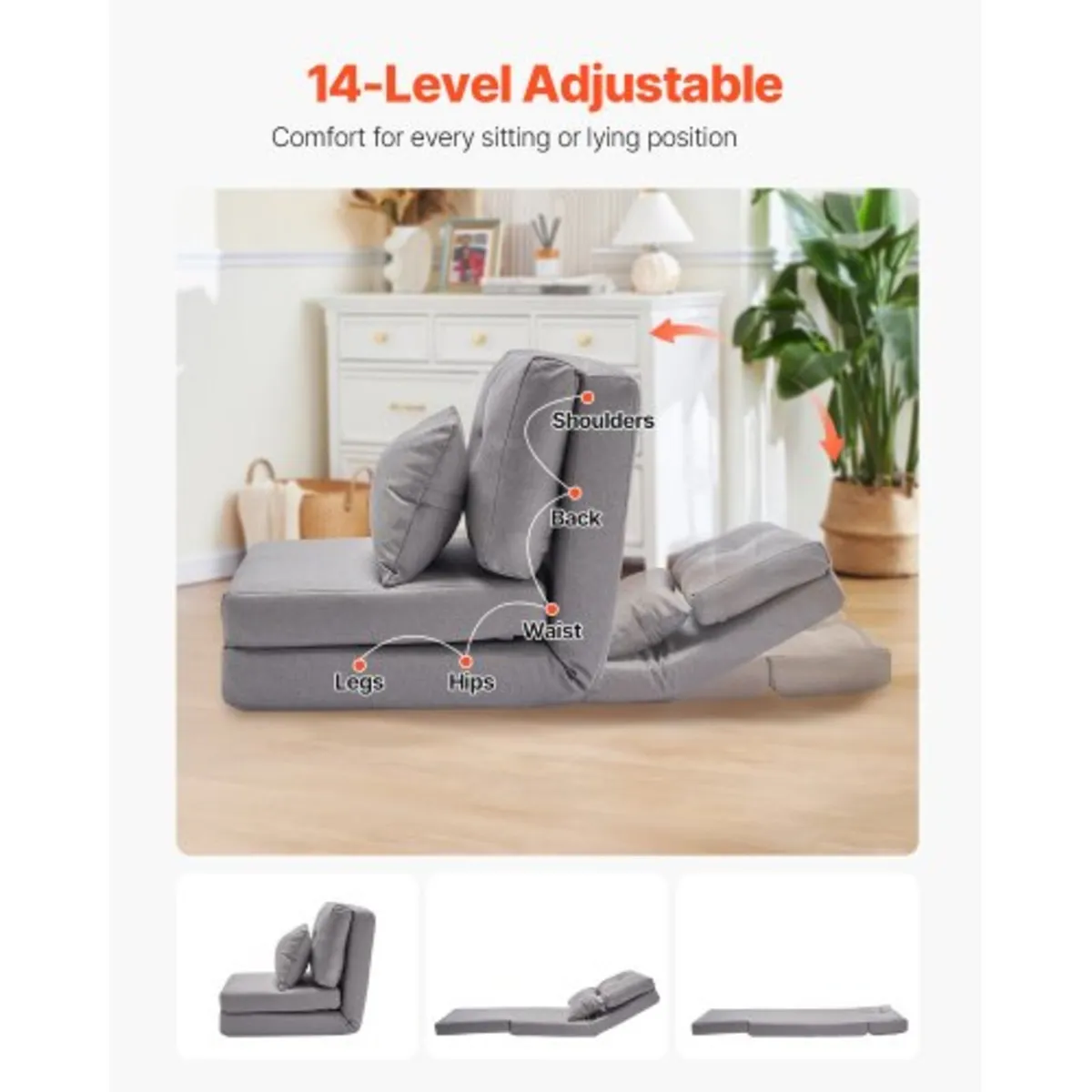 Convertible Flip Chair, 5-Position Adjustable Floo - Image 3