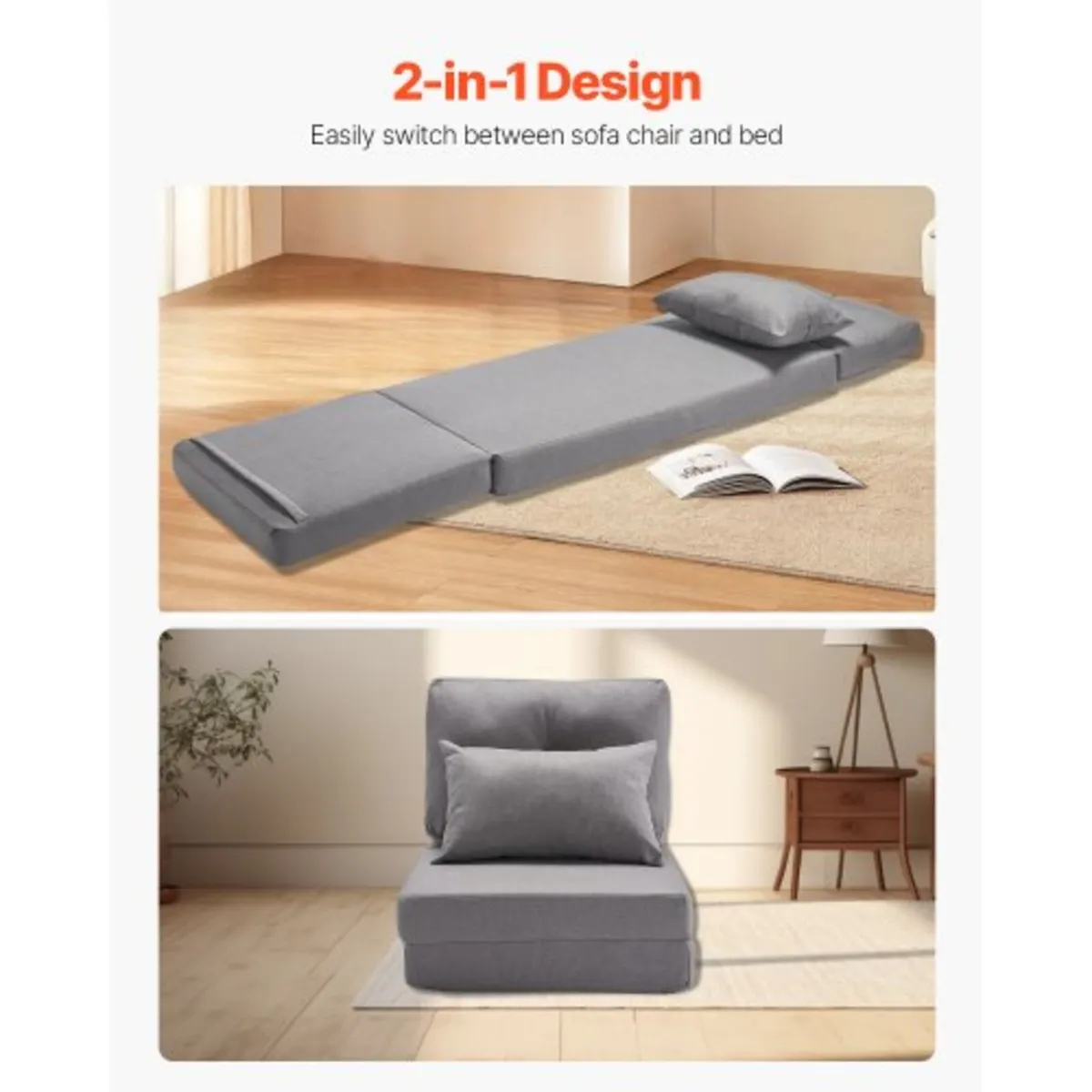Convertible Flip Chair, 5-Position Adjustable Floo - Image 4