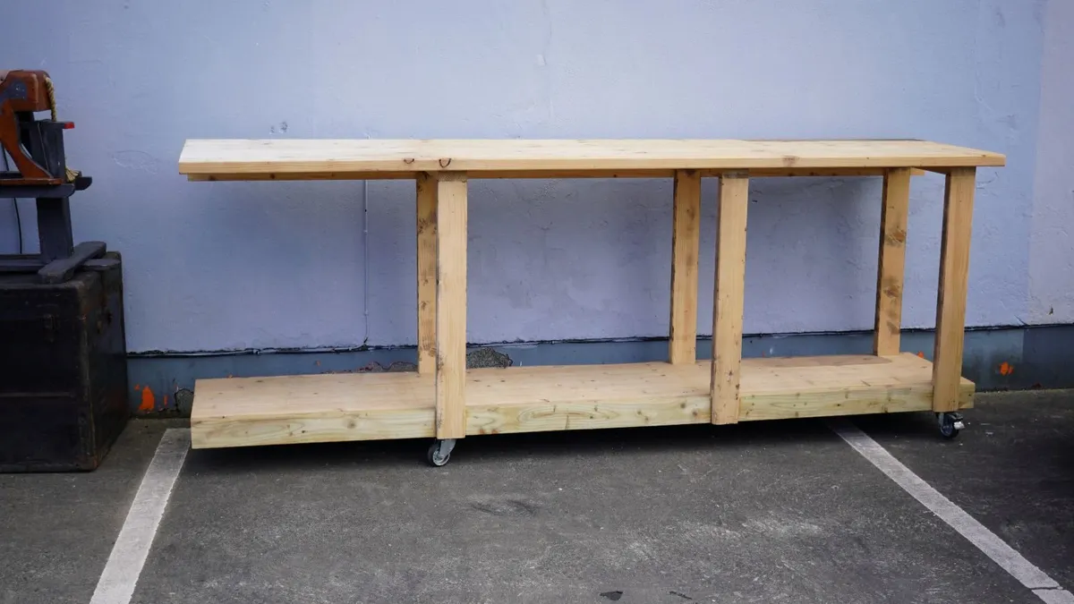 Large Pine Workbench on Castors - Image 1