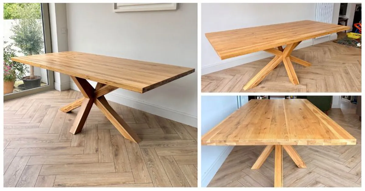 Rustic Oak 2m Dining Table & Matching Bench, Excellent Condition. - Image 2