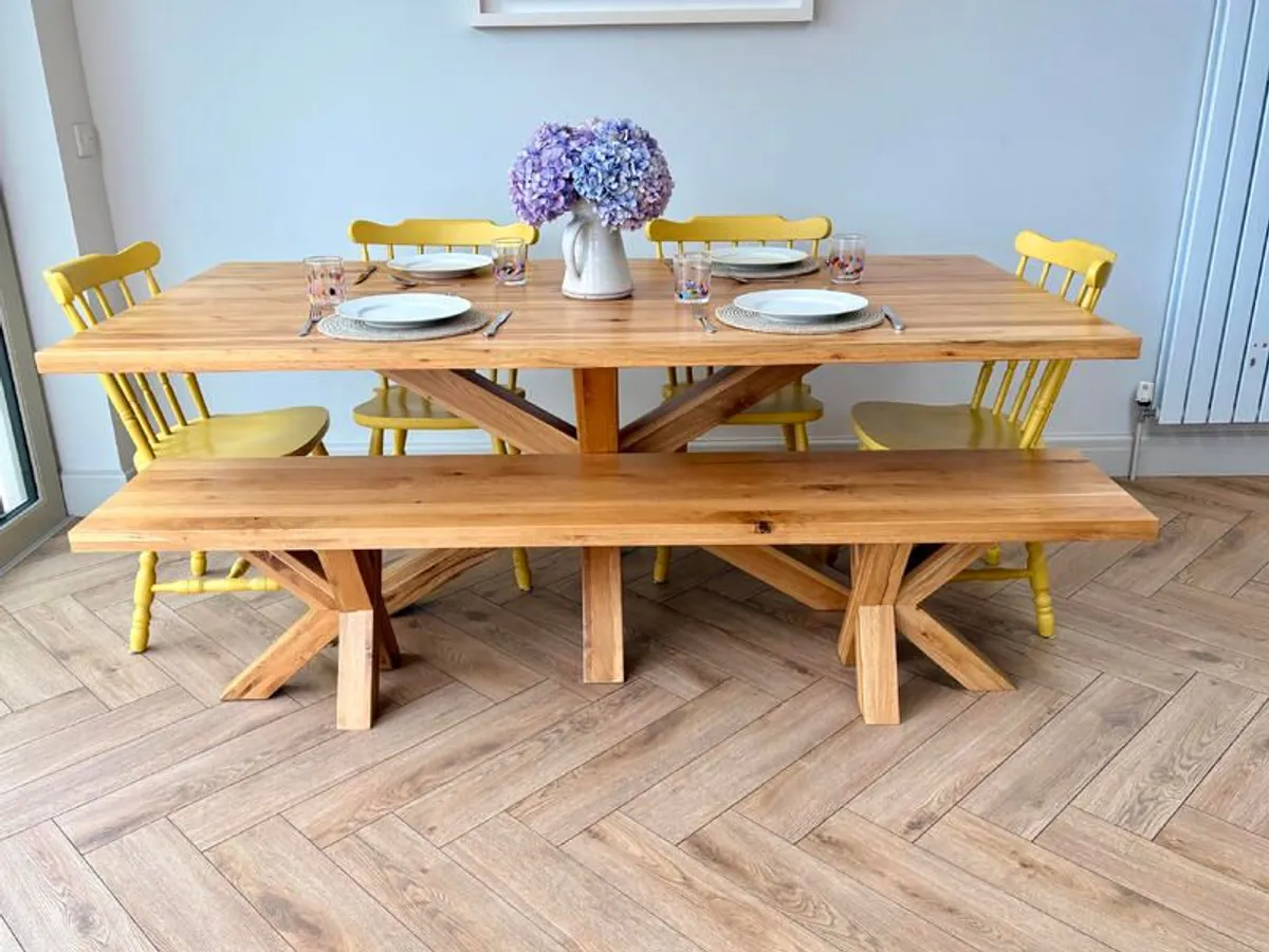 Rustic Oak 2m Dining Table & Matching Bench, Excellent Condition. - Image 3