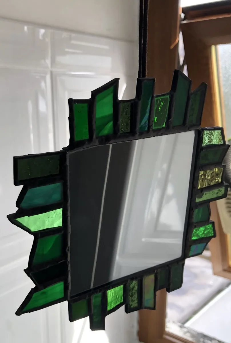 Vintage green stained glass mirror - Image 2