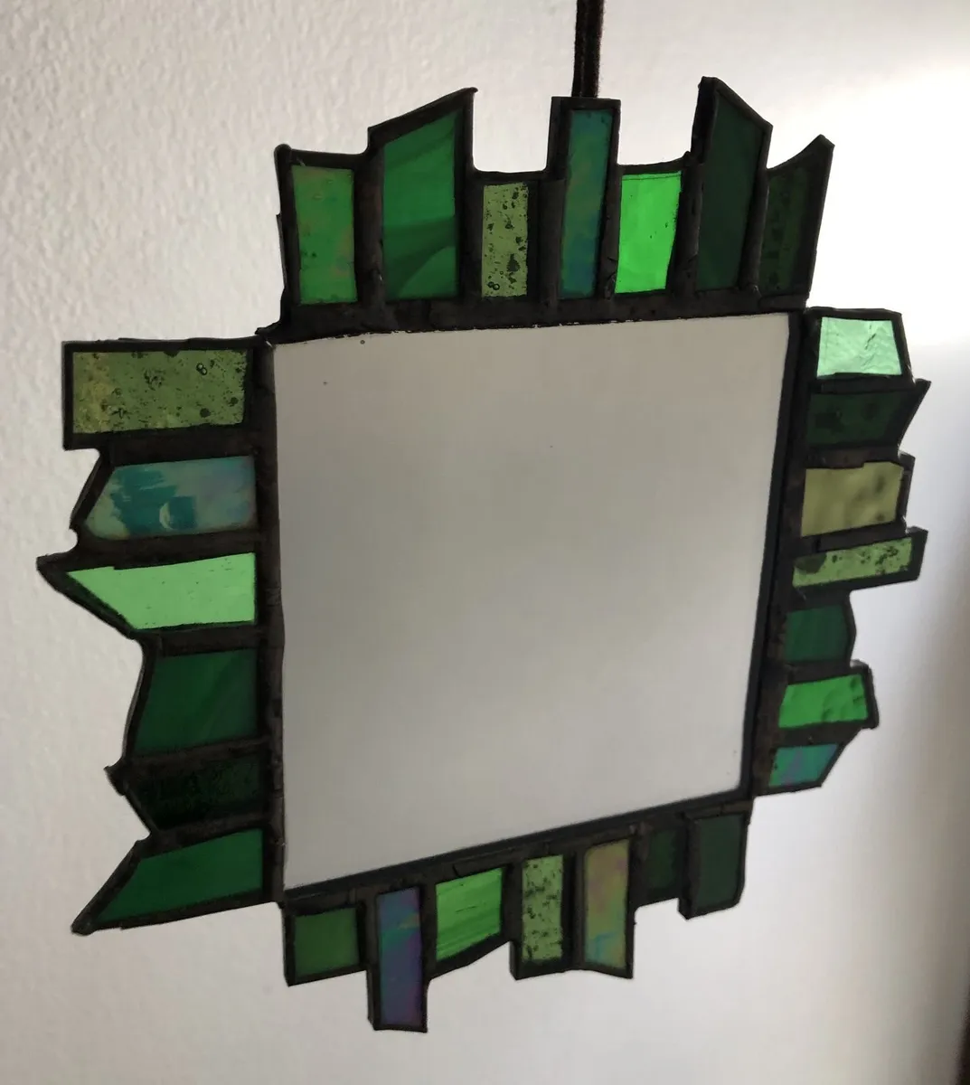 Vintage green stained glass mirror - Image 1