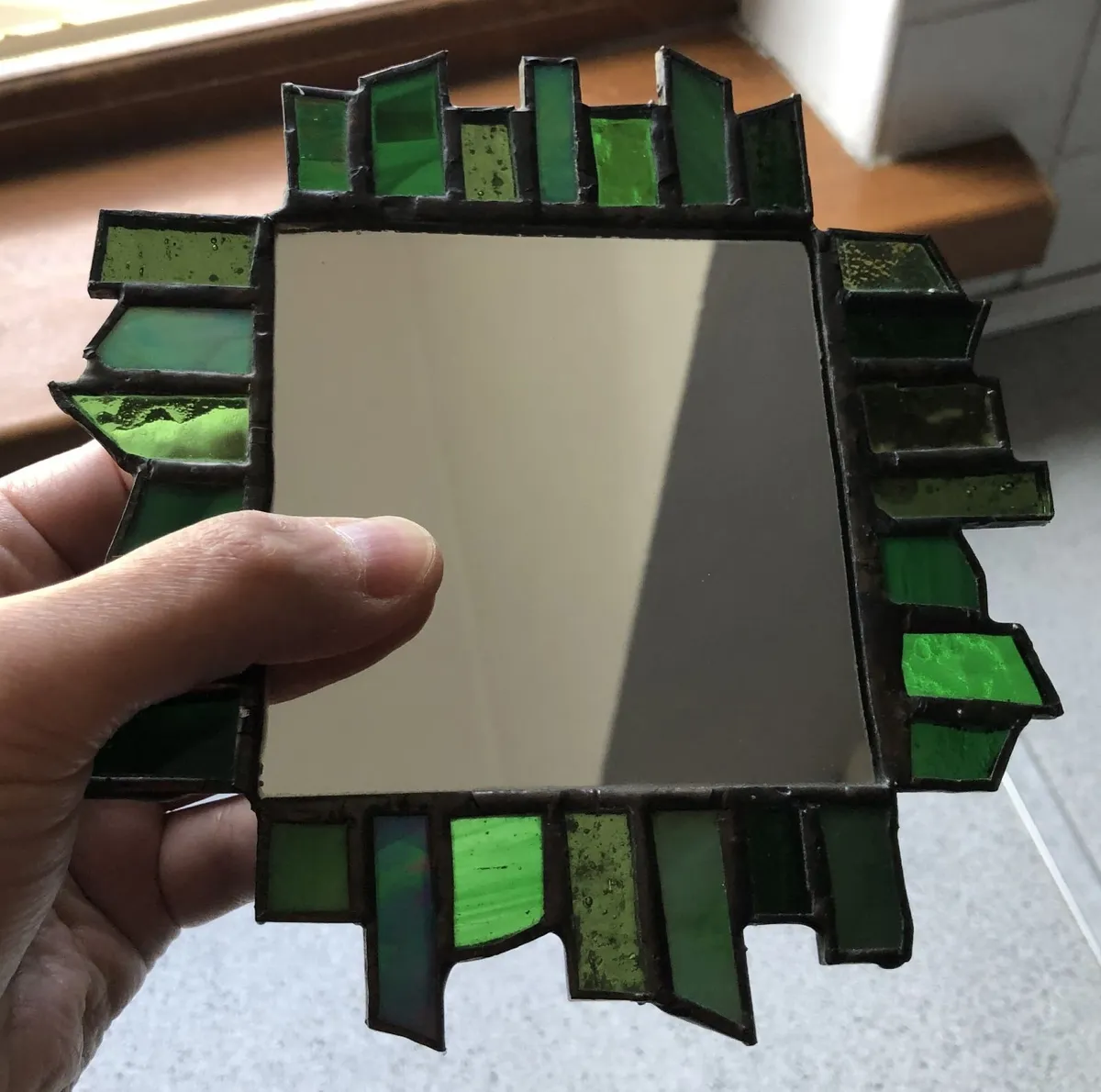 Vintage green stained glass mirror - Image 3