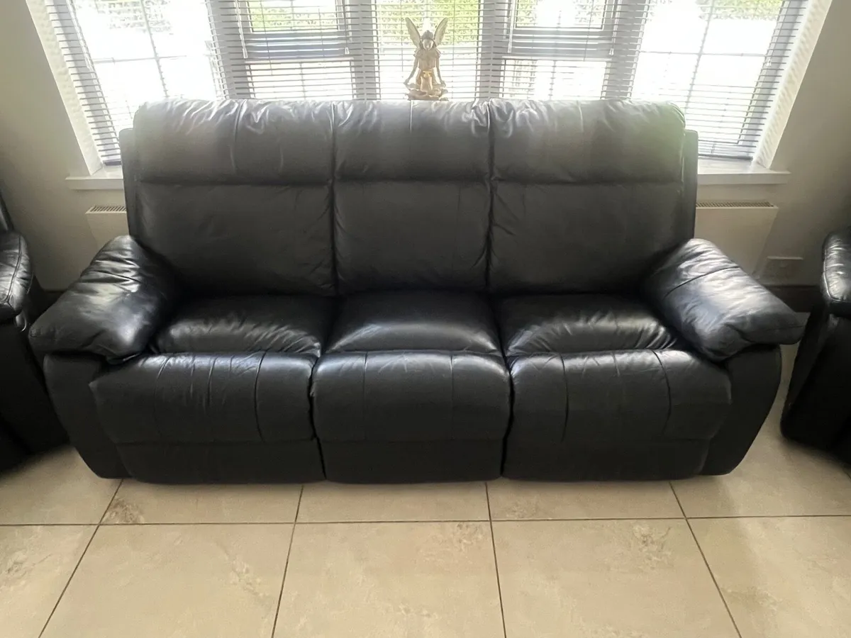 3-Piece Black Italian Leather Sofa Suite - Image 3