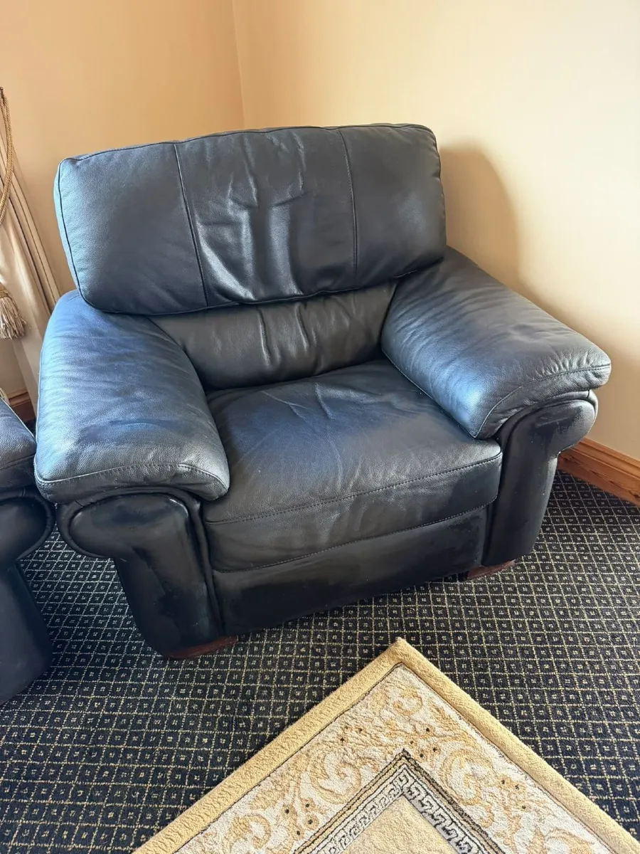 Real Leather 3-Piece Suite (Sofa & 2 Armchairs) - Image 2