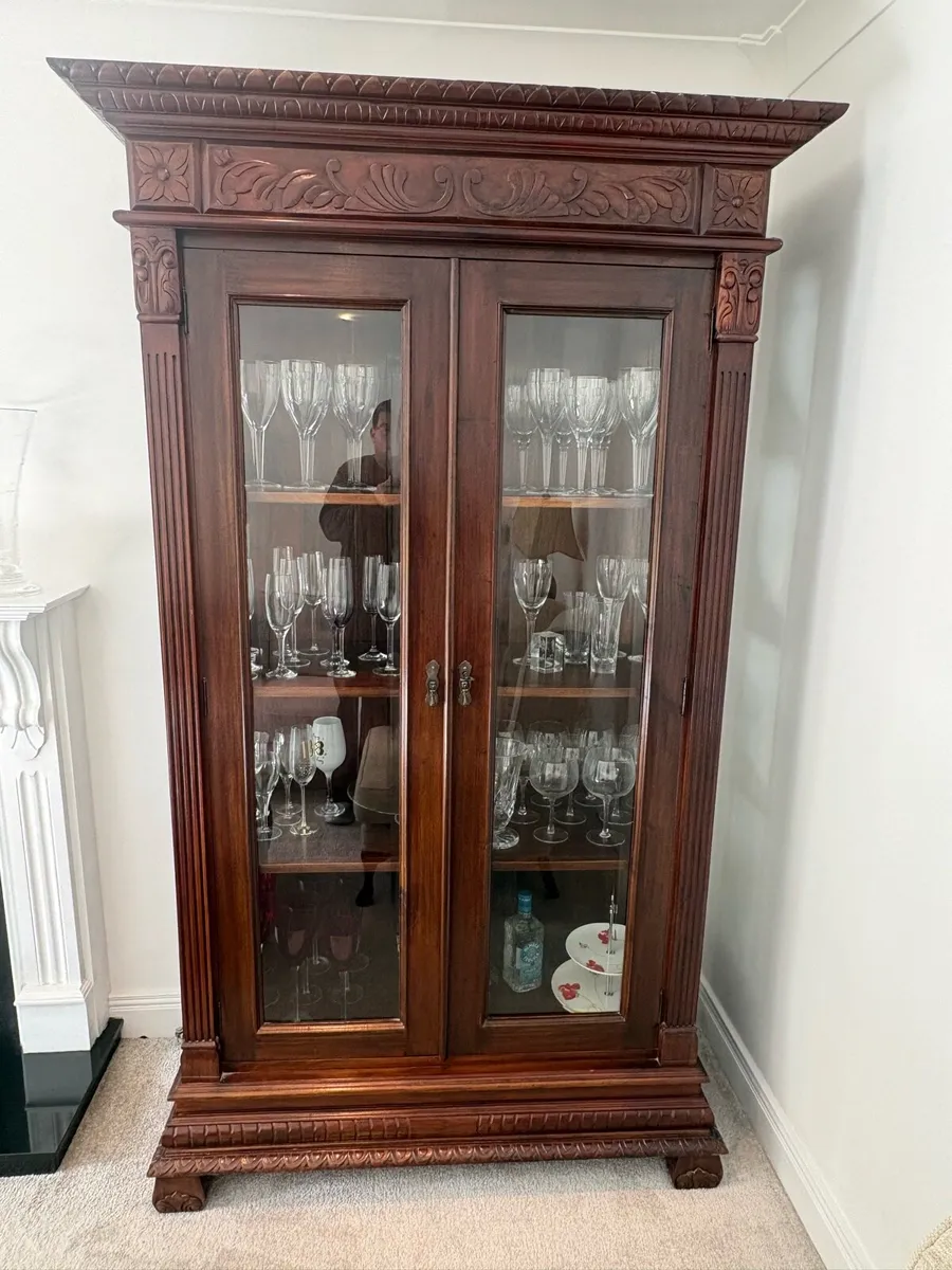 Large Ornate 7ft Wooden Glass Display Cabinet - Image 1