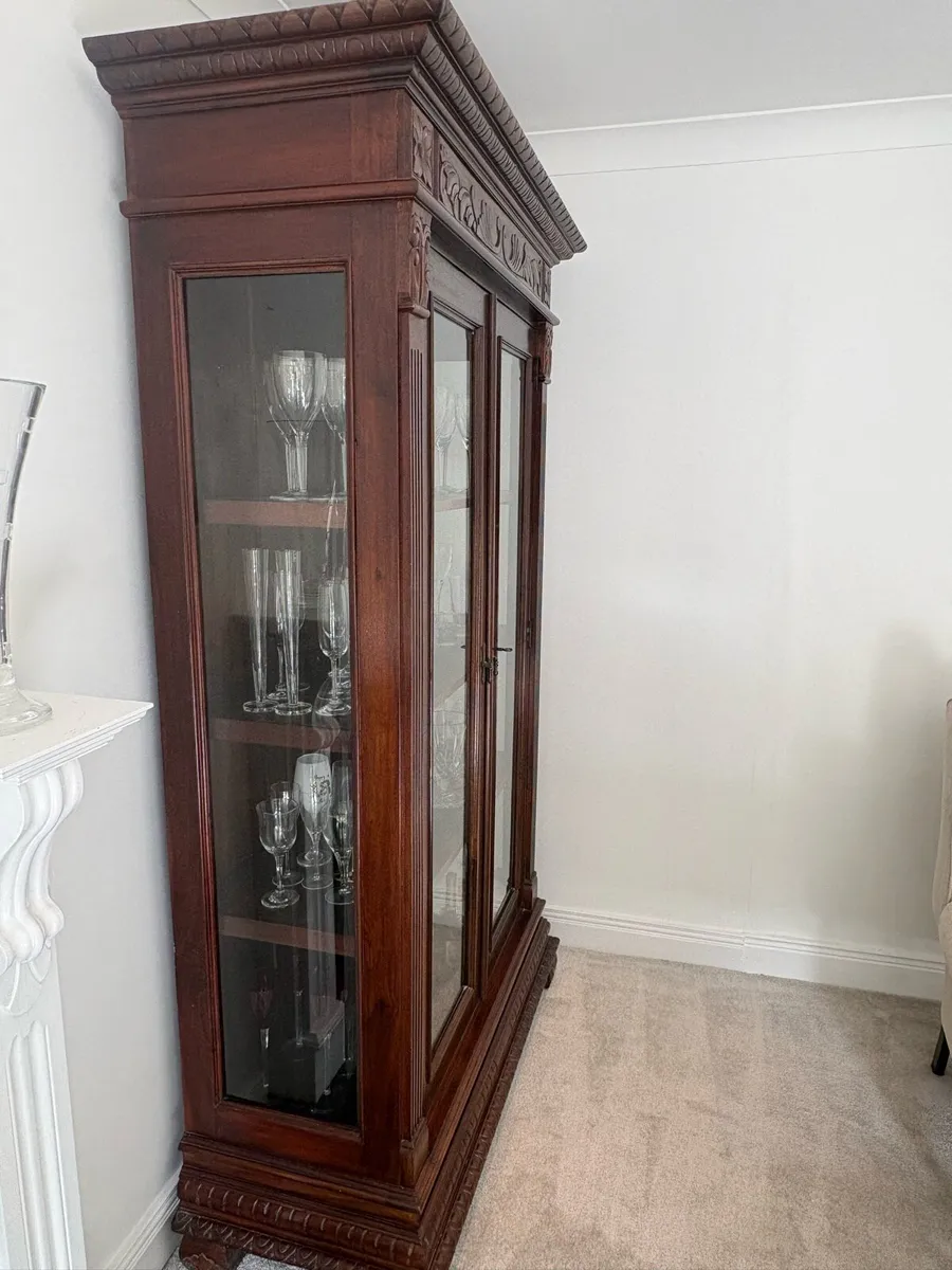 Large Ornate 7ft Wooden Glass Display Cabinet - Image 2