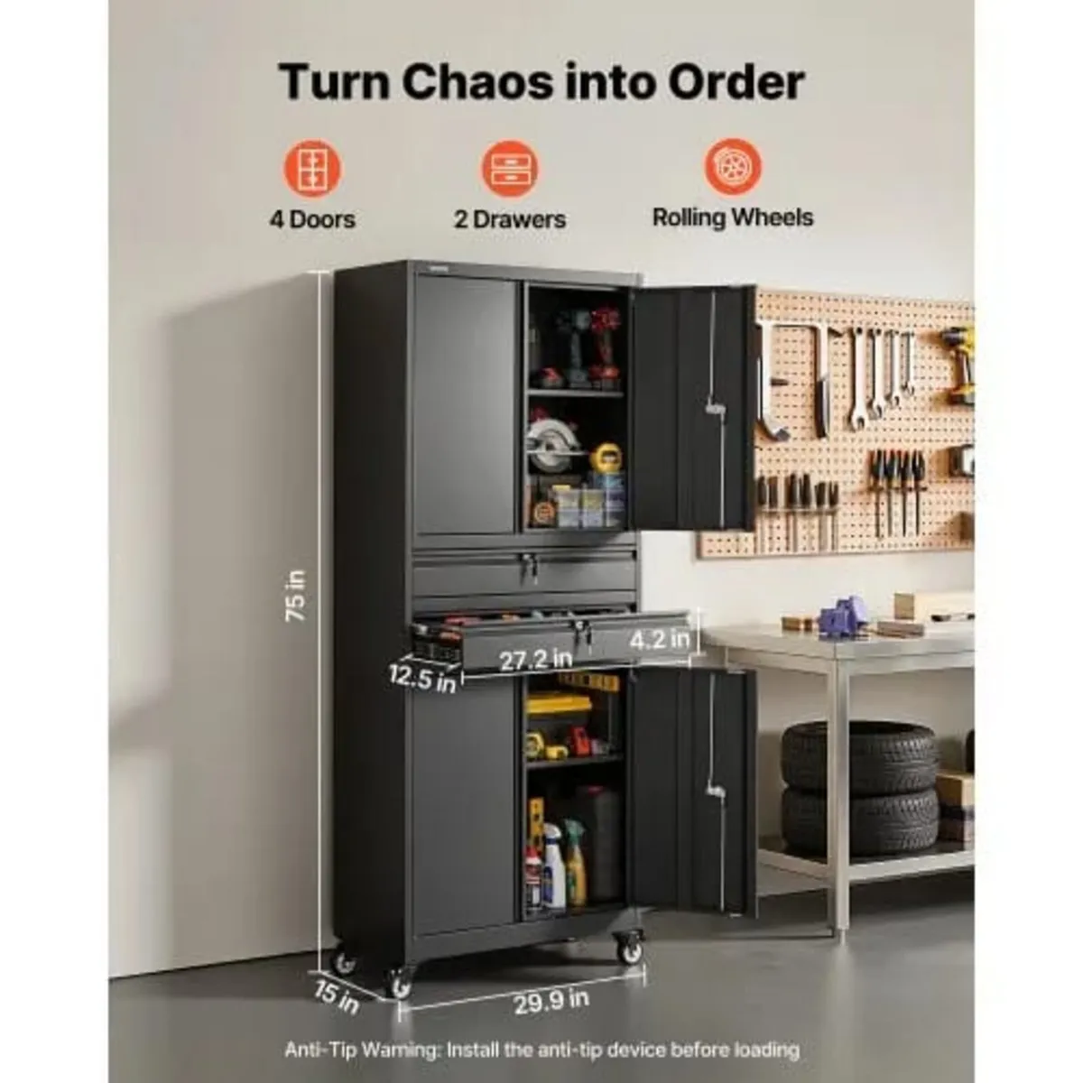 Metal Storage Cabinet with Wheels, 81.5 kg Shelf L - Image 3