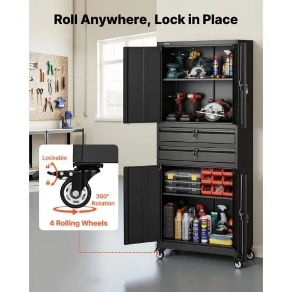 Metal Storage Cabinet with Wheels, 81.5 kg Shelf L - Image 4