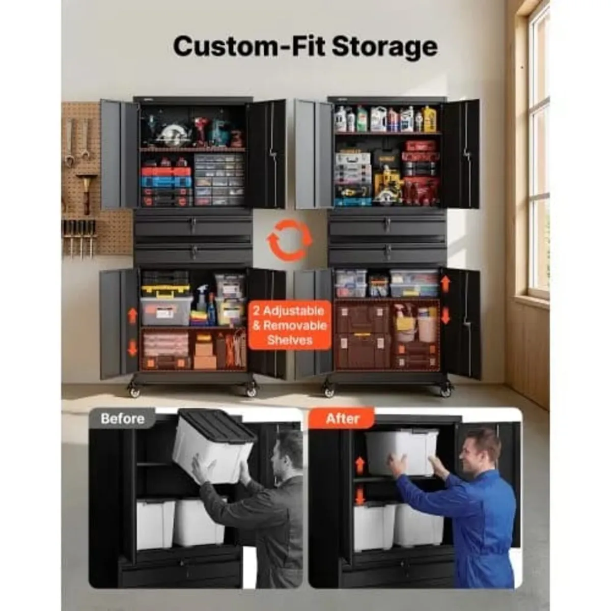 Metal Storage Cabinet with Wheels, 81.5 kg Shelf L - Image 2