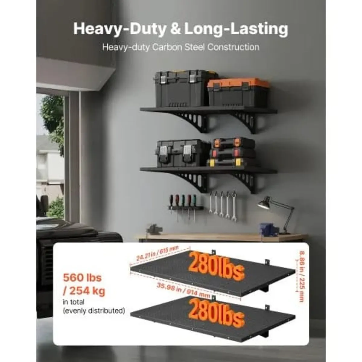 2-Tier Heavy Duty Wall Garage Shelving, 610 x 914 - Image 3