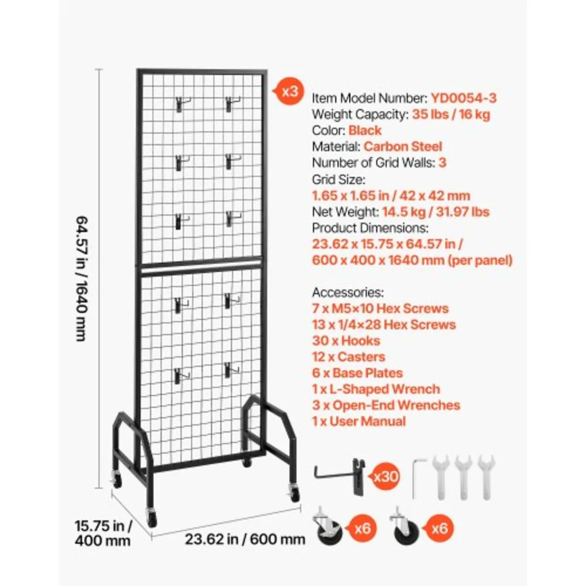 3 Packs Grid Wall Panels, 600 x 1640mm Wire Grid P - Image 2
