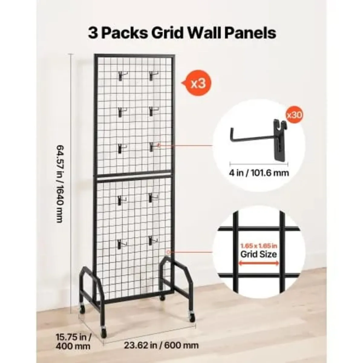 3 Packs Grid Wall Panels, 600 x 1640mm Wire Grid P - Image 3