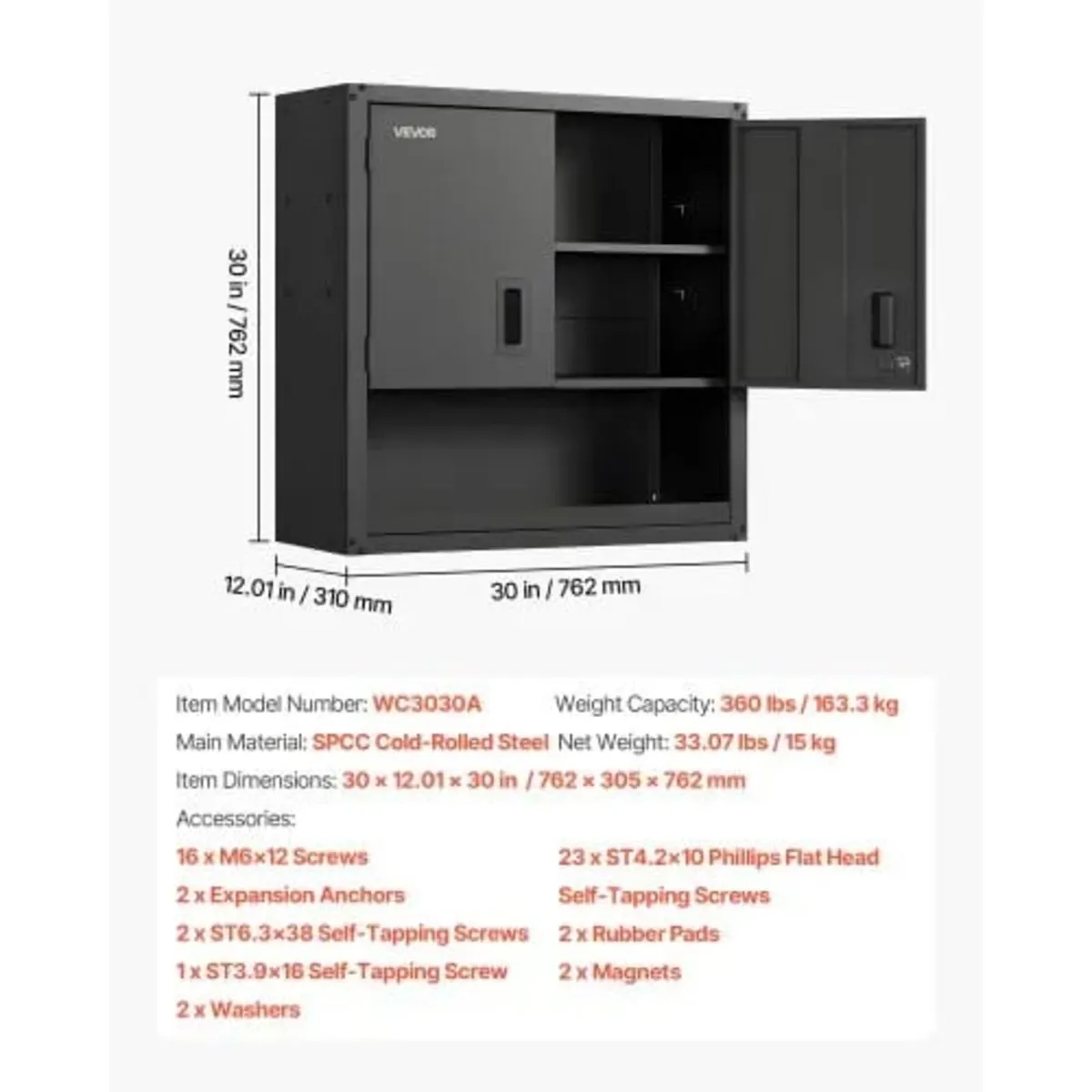 Metal Wall Cabinet, 76.2W x 30.5D x 76.2H Inch, St - Image 4