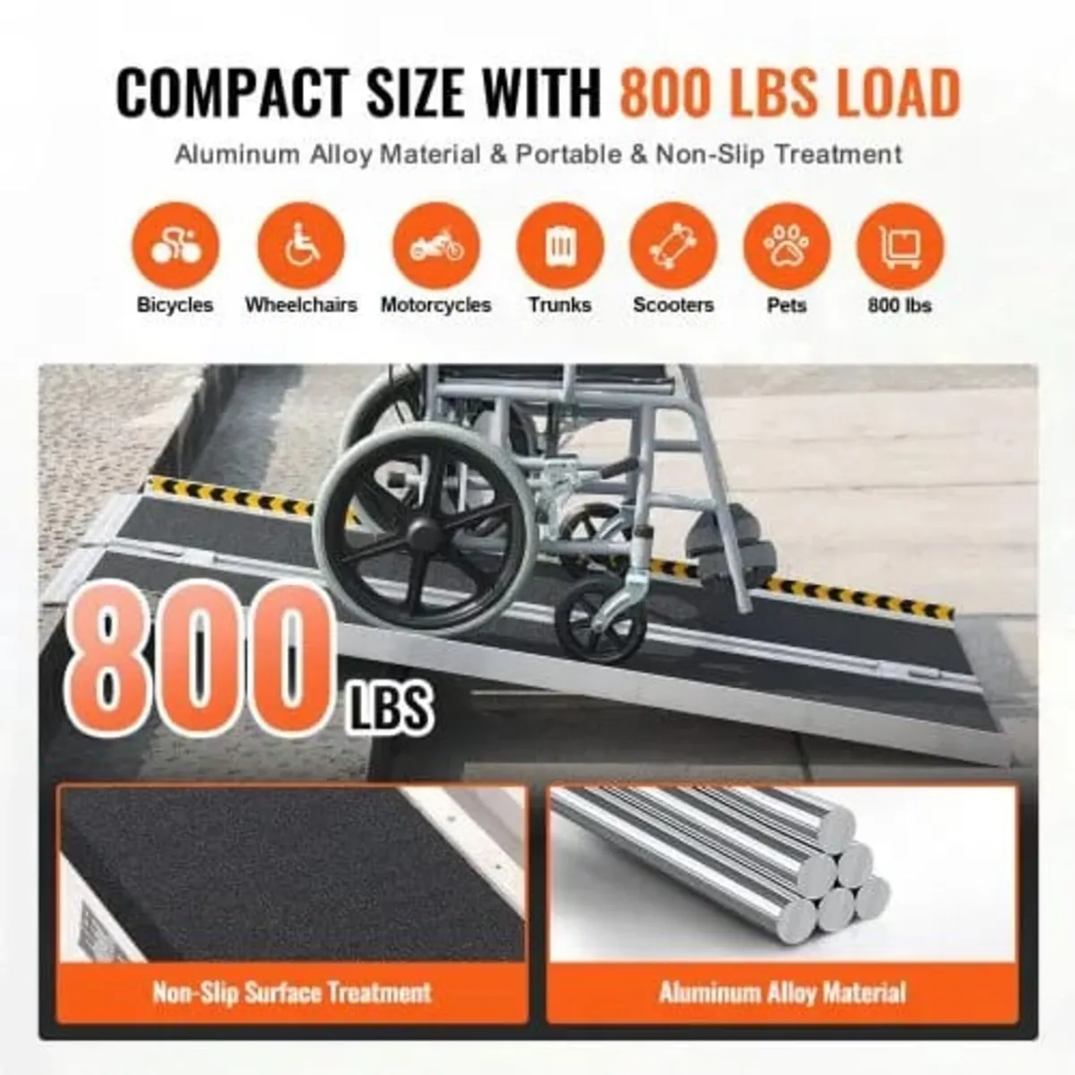 Wheelchair Ramp, 152 cm 363 kg Capacity, Non-Slip - Image 2