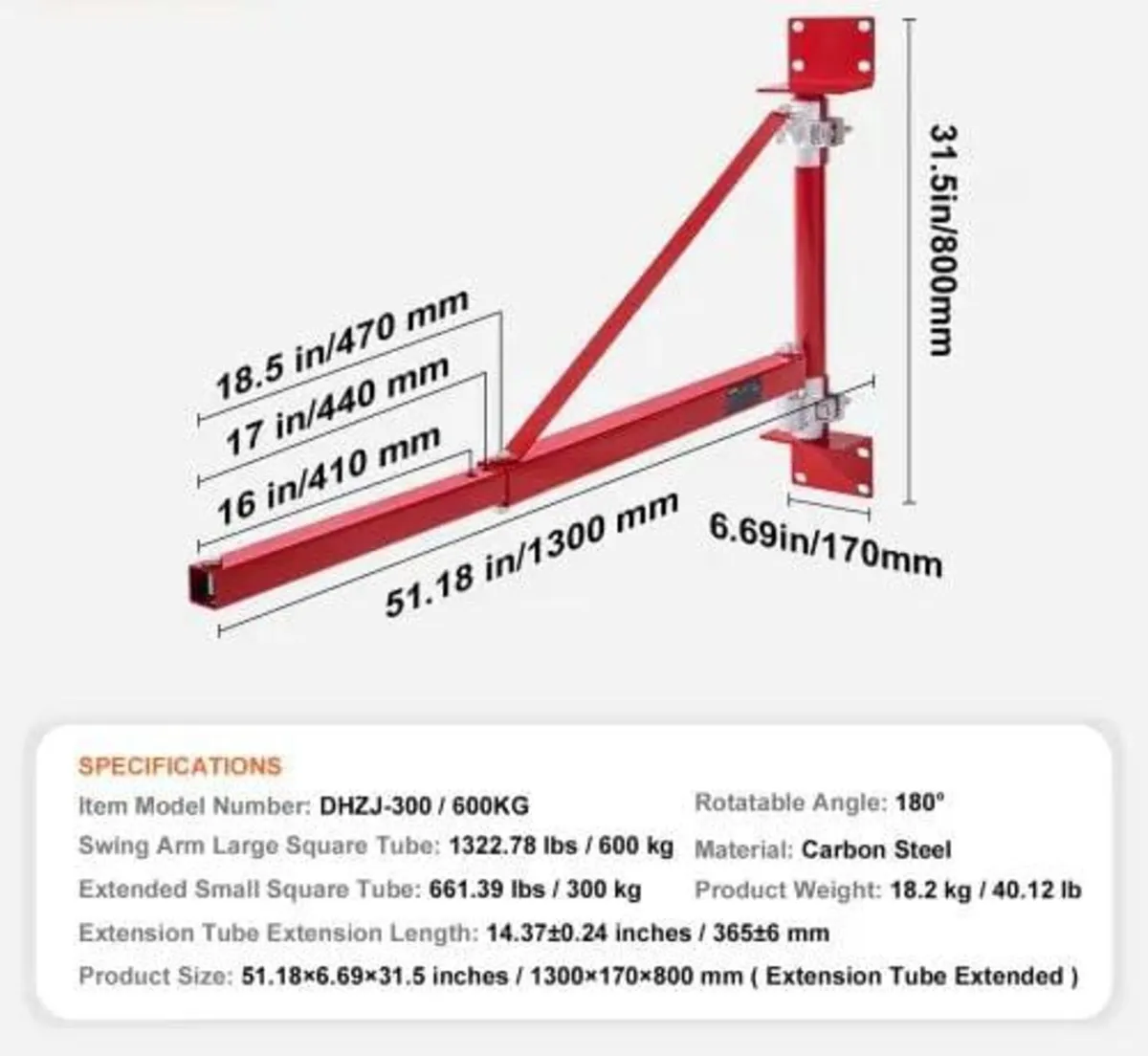 Electric Hoist Support Arm, 600 kg Max Load Capaci - Image 3