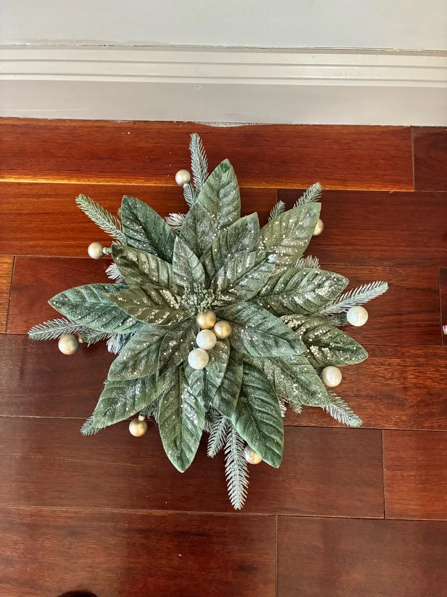 Christmas frosted green luxurious poinsettia wreat - Image 1