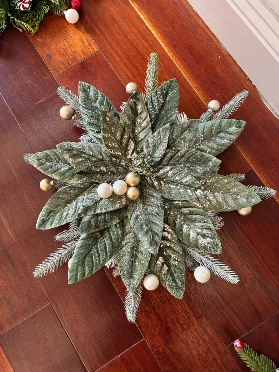Christmas frosted green luxurious poinsettia wreat - Image 2