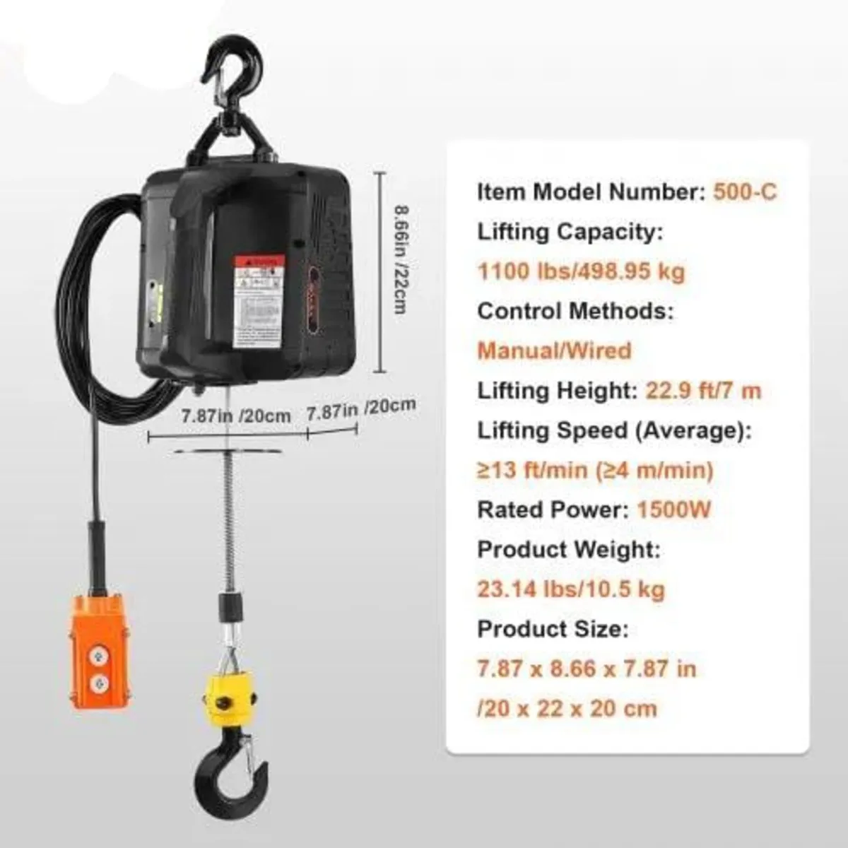 2-in-1 Portable Electric Hoist Power Winch 499 kg - Image 4