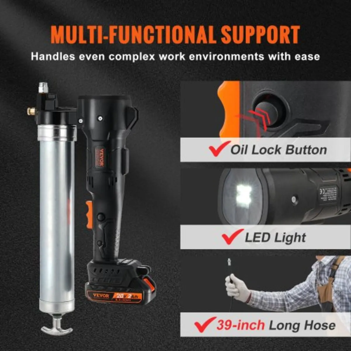 Cordless Grease Gun, 20-Volt, 10,000 PSI, 39" Long - Image 2