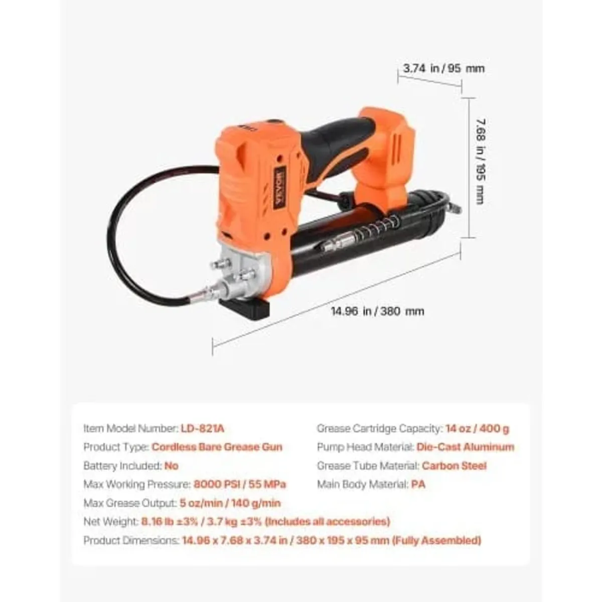 Cordless Grease Gun, 8000 PSI Max Pressure, Batter - Image 2