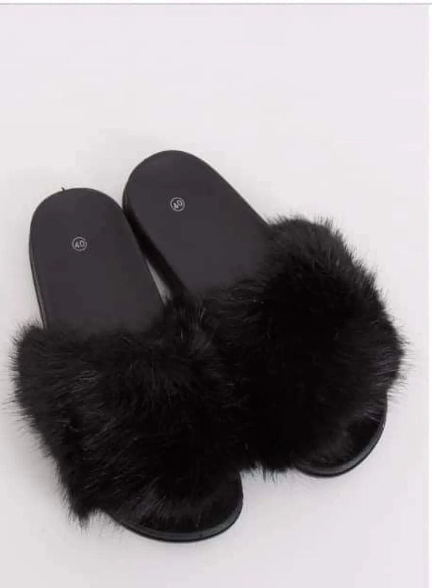 Furry Ladies Slippers Black, pink 4-8 - Image 3