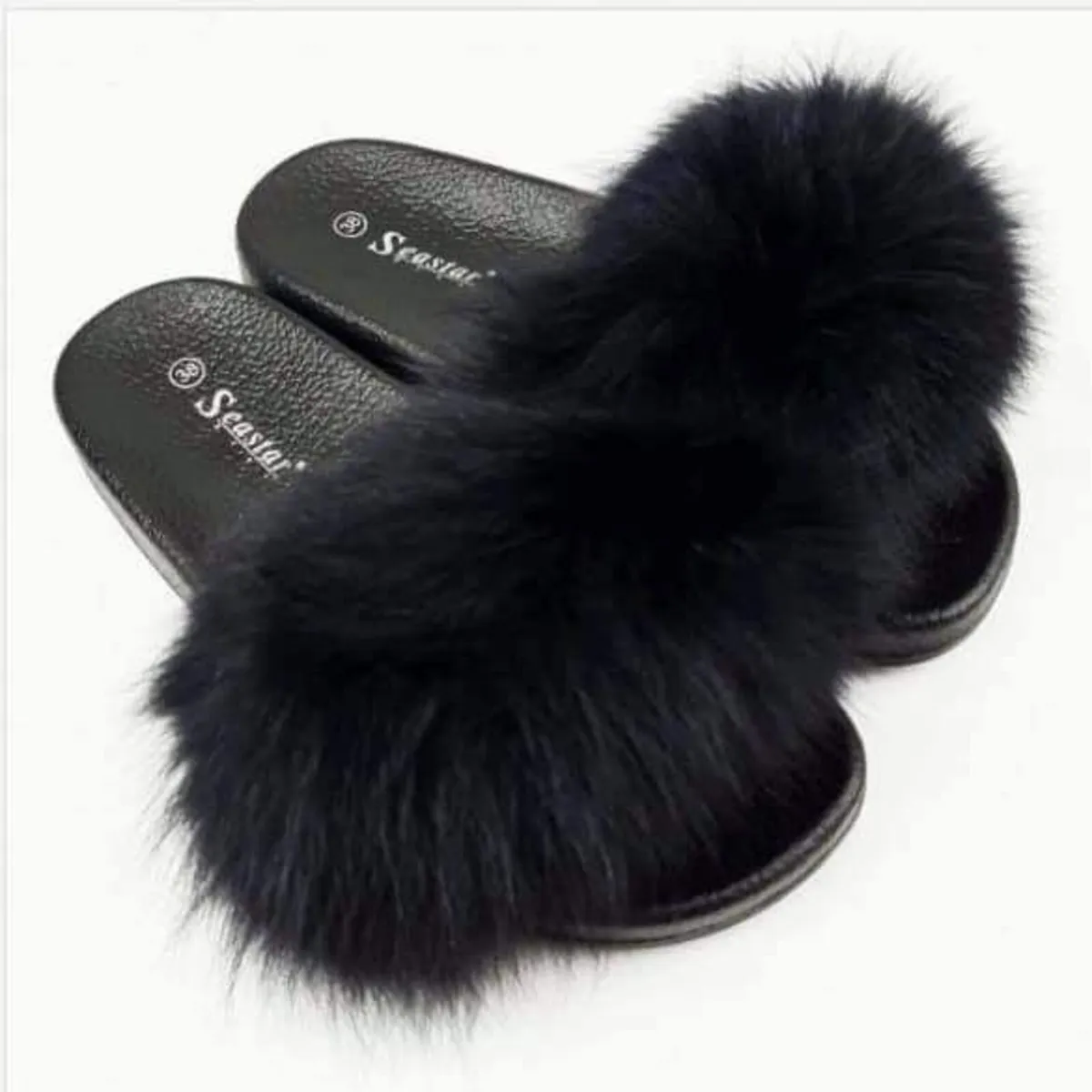 Furry Ladies Slippers Black, pink 4-8 - Image 4