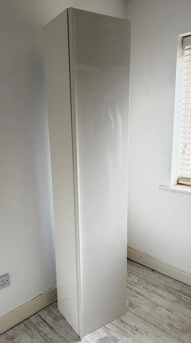 IKEA GODMORGON tall gloss white cabinet with glass shelves, 192cm - Image 1