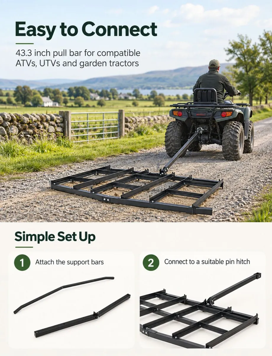 84 Inch Tow Behind Drag Harrow for ATV Tractor and - Image 2