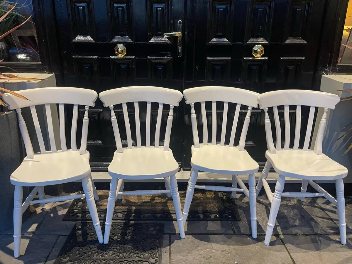 4 x Very Solid White Wooden Kitchen Dining Chairs