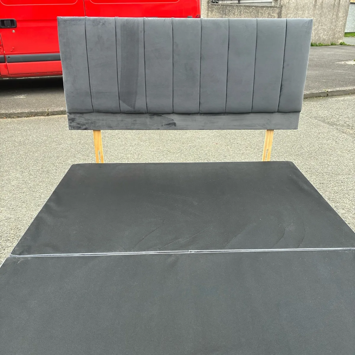 Grey Velvet Double Base & Headboard - Image 4