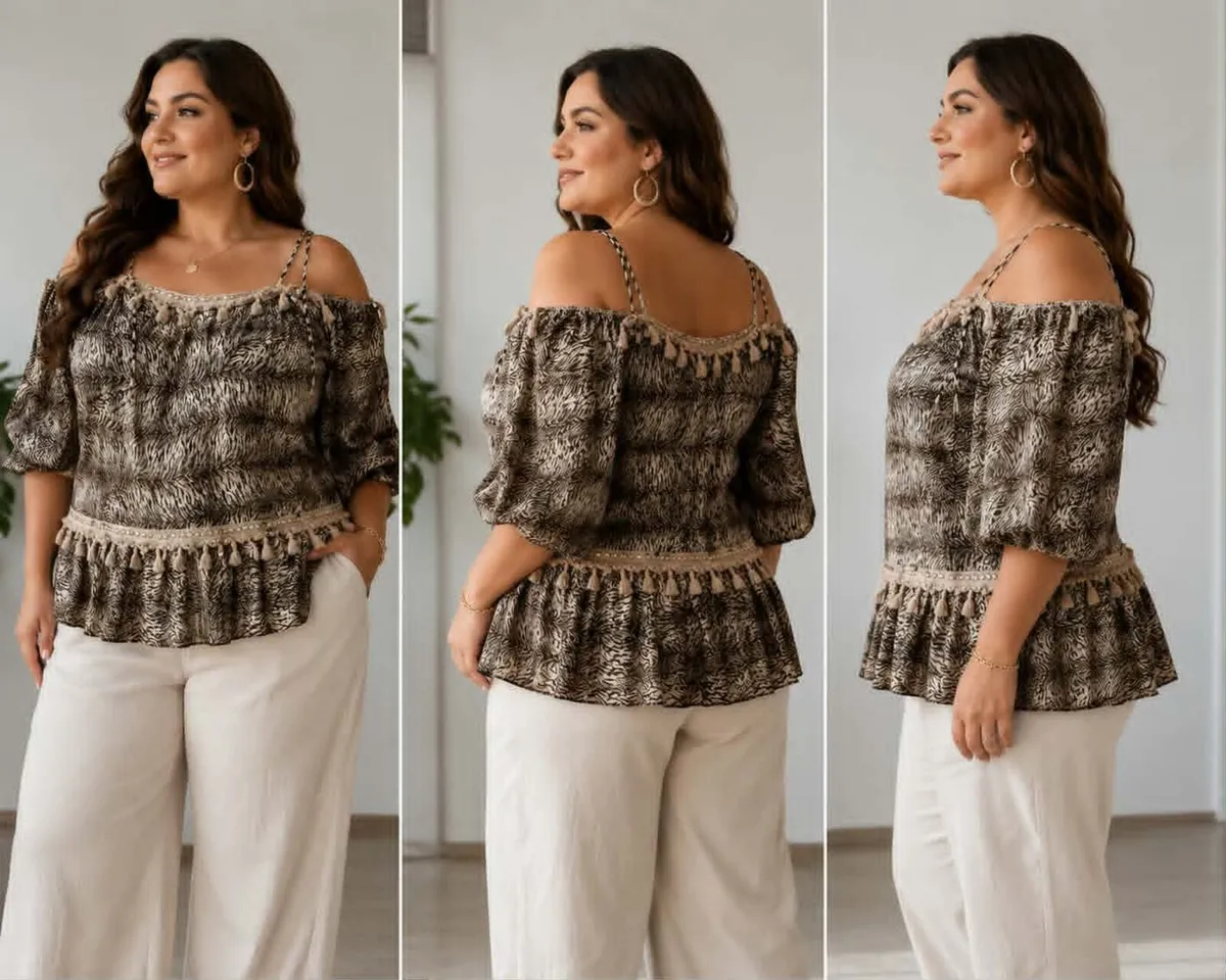 Plus Size Boho Off-Shoulder Animal Print Blouse L- - Image 3