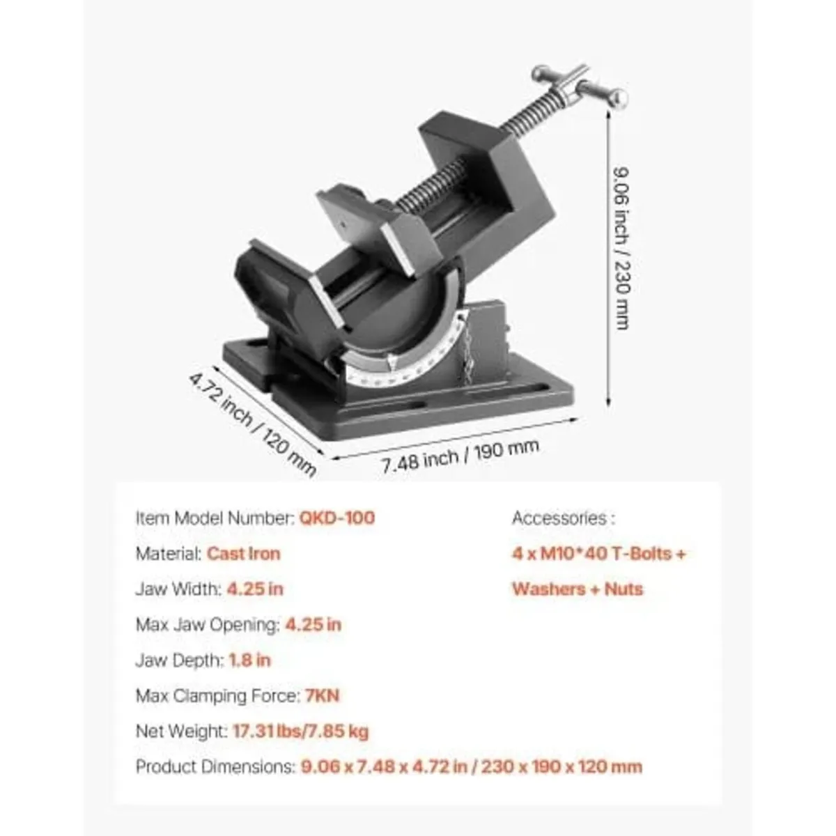 Tilting Vise, 4.25 Inch Jaw Width, Portable Drill - Image 2