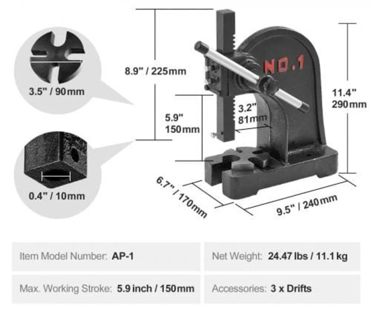 Arbor Press, 1 Ton Manual Arbor Press, 15 cm Maxim - Image 3