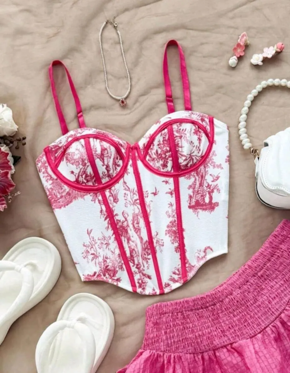 Vintage Pink Floral Corset Top - Image 3