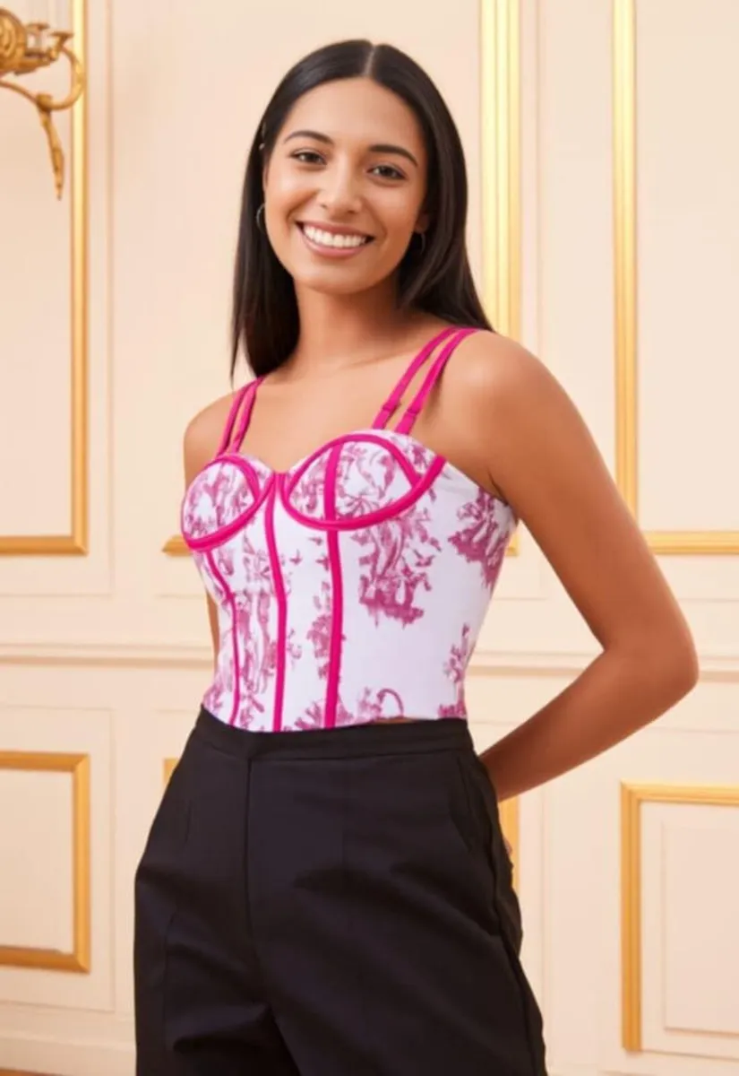 Vintage Pink Floral Corset Top - Image 4