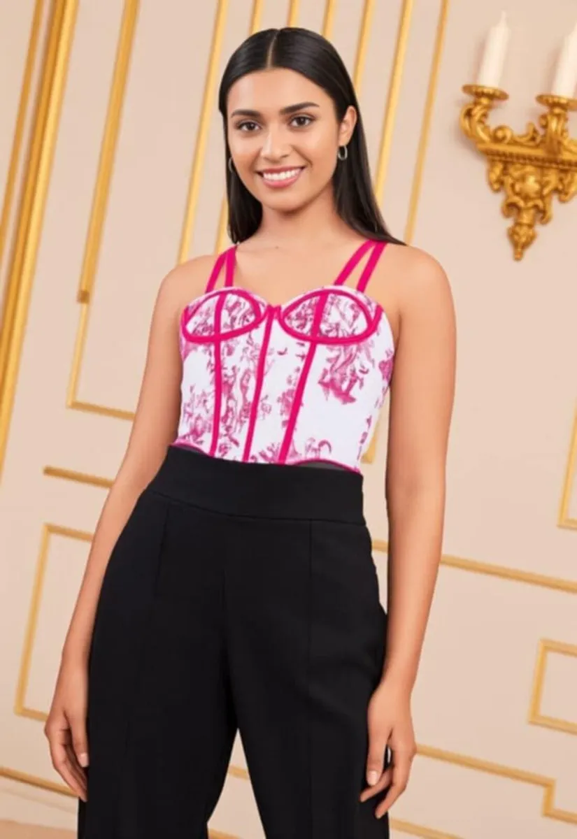 Vintage Pink Floral Corset Top - Image 1
