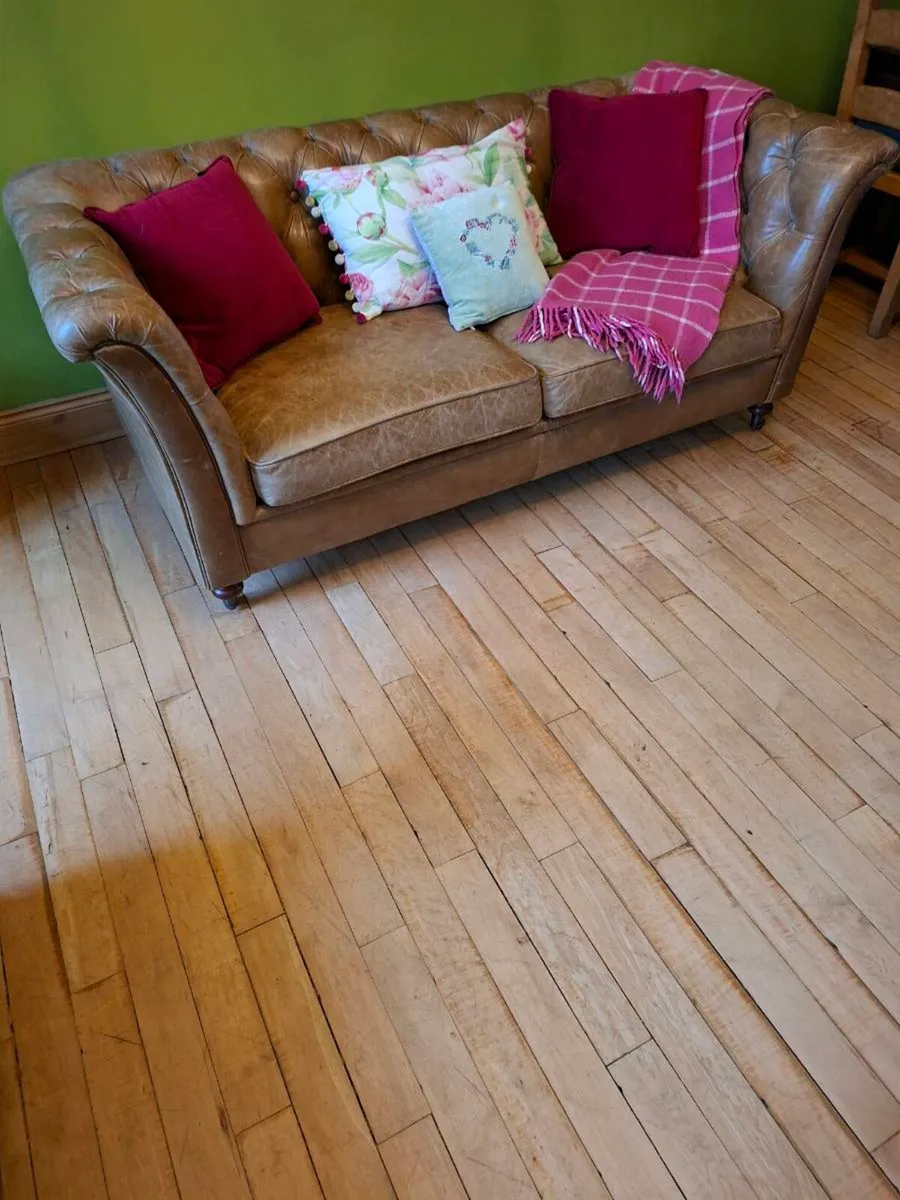 3 real leather tan sofas - Image 2