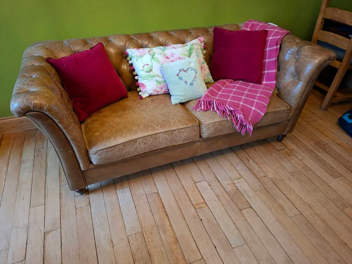 3 real leather tan sofas - Image 3