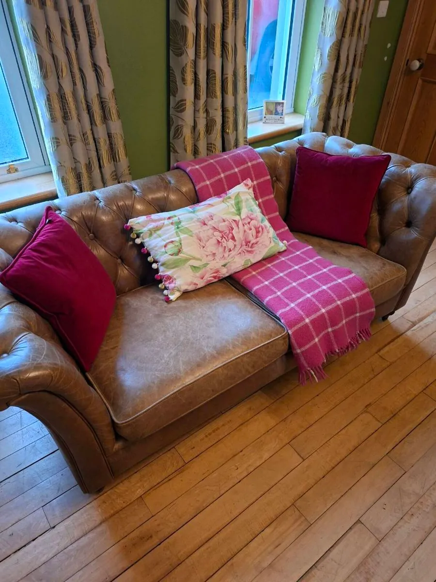3 real leather tan sofas - Image 4