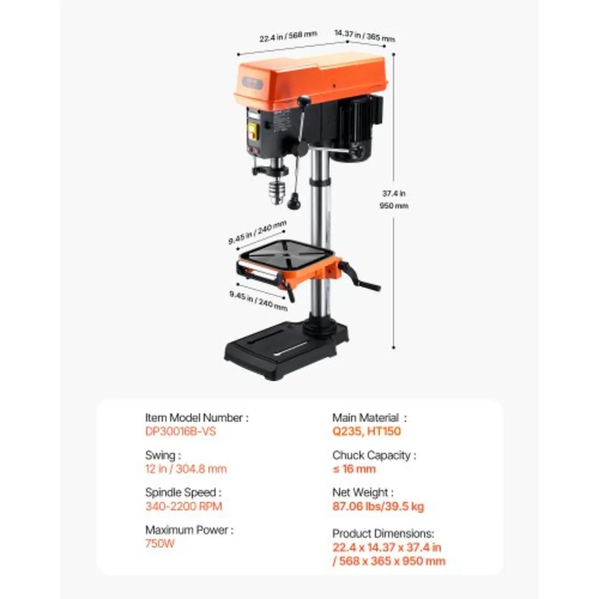 203.2mm Benchtop Drill Press, 500W Induction Motor - Image 3