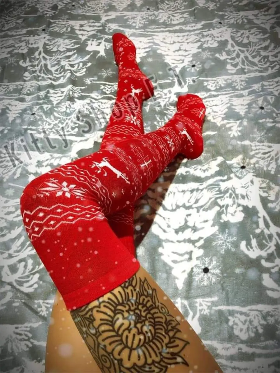 CHRISTMAS white Knee Highs socks - Image 3