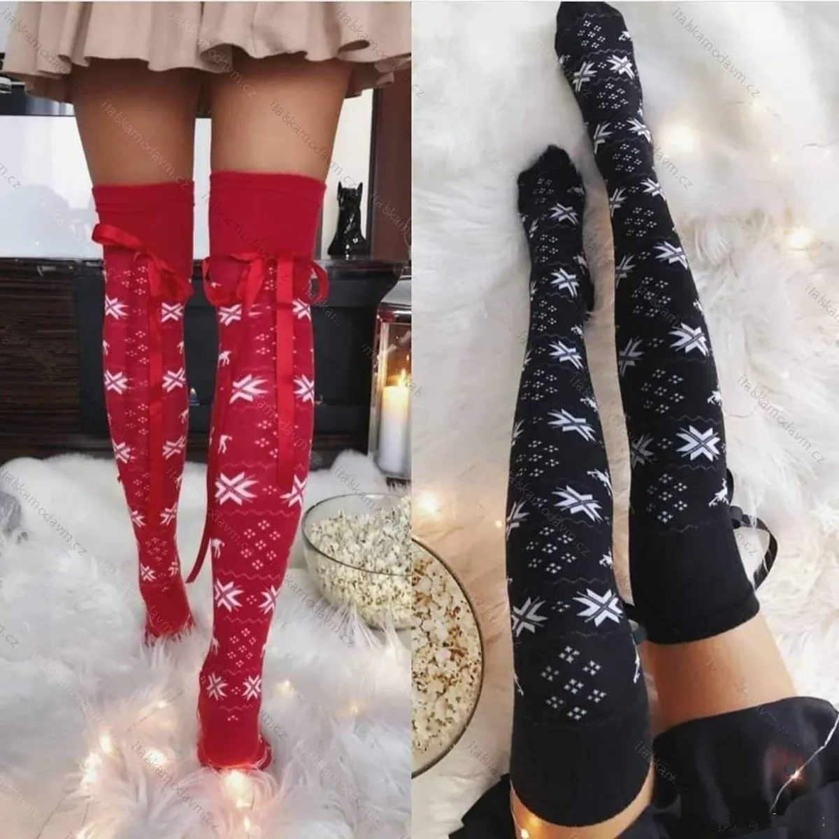 CHRISTMAS white Knee Highs socks - Image 1
