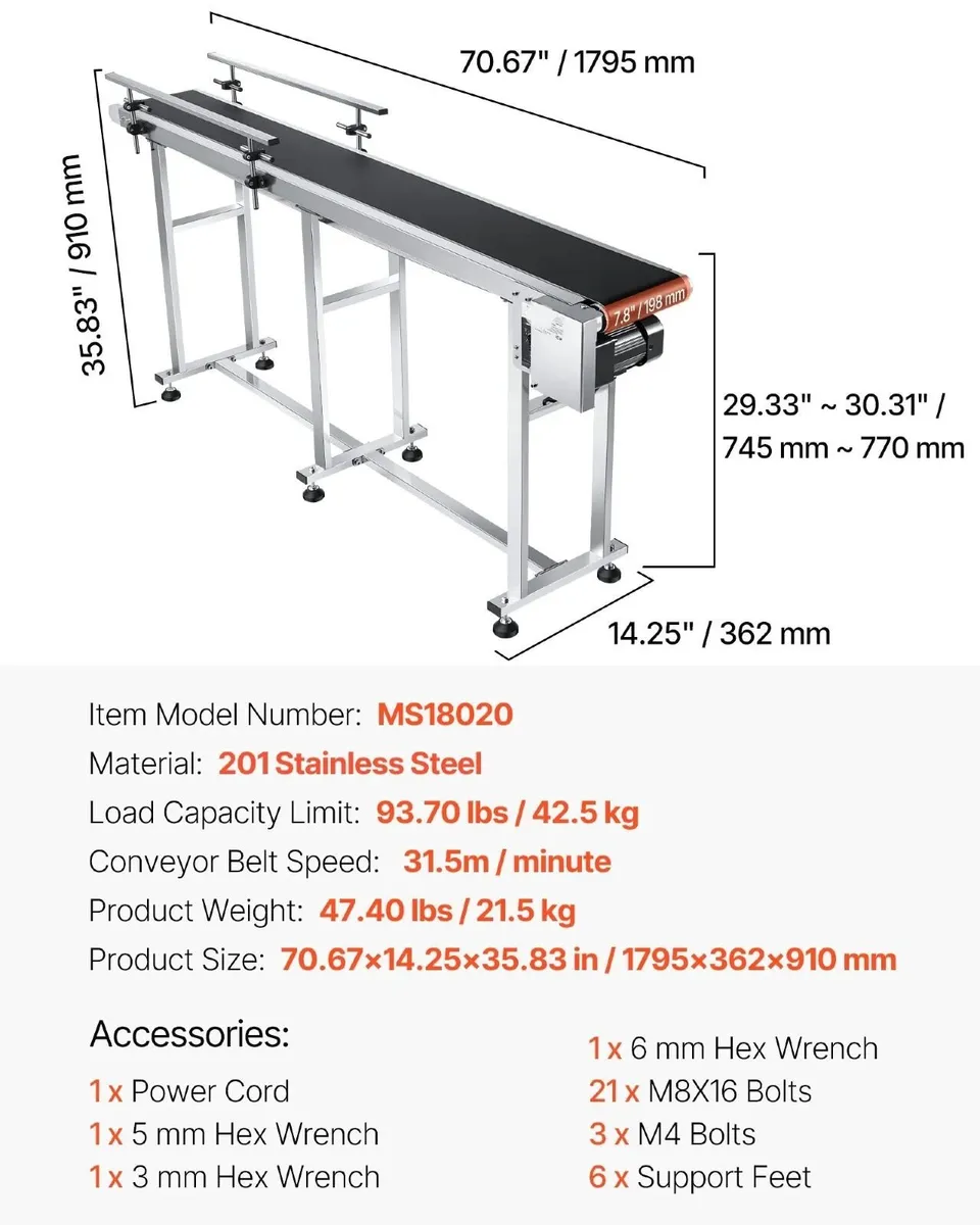 Conveyor Belt 1803x198mm Double Guardrails PVC - Image 3