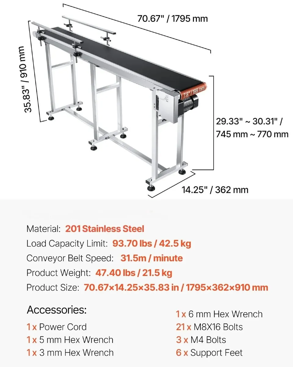 Conveyor Belt 1803.4x198.1mm Industrial PVC - Image 3