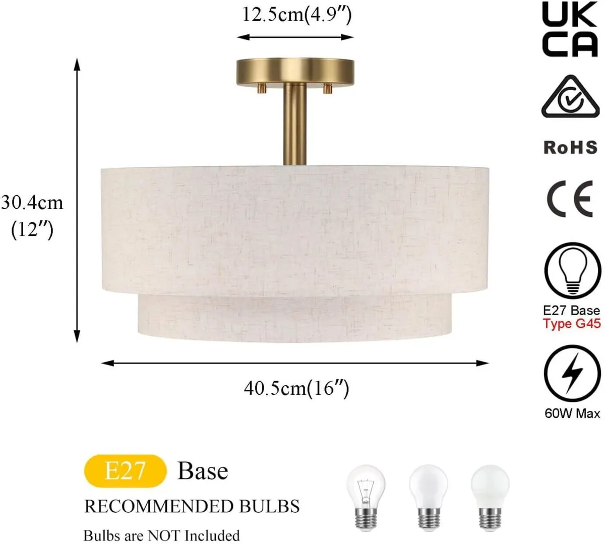 40CM Linen Semi Flush Ceiling Light for Living - Image 2