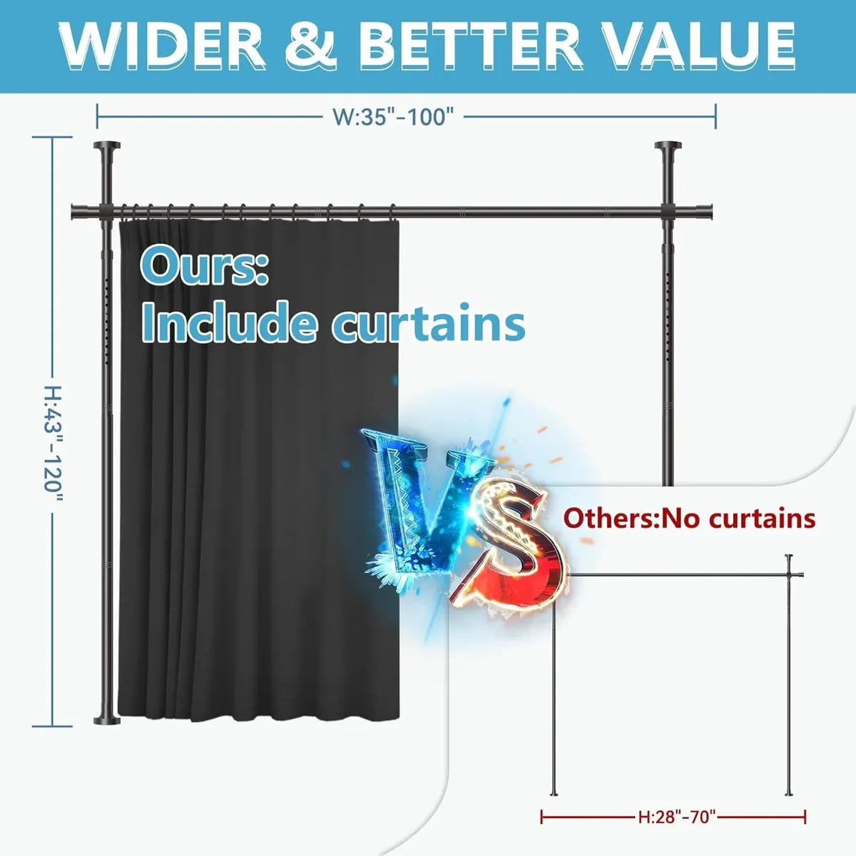 No-Drill Room Divider Curtain Set: Includes 106" W - Image 3