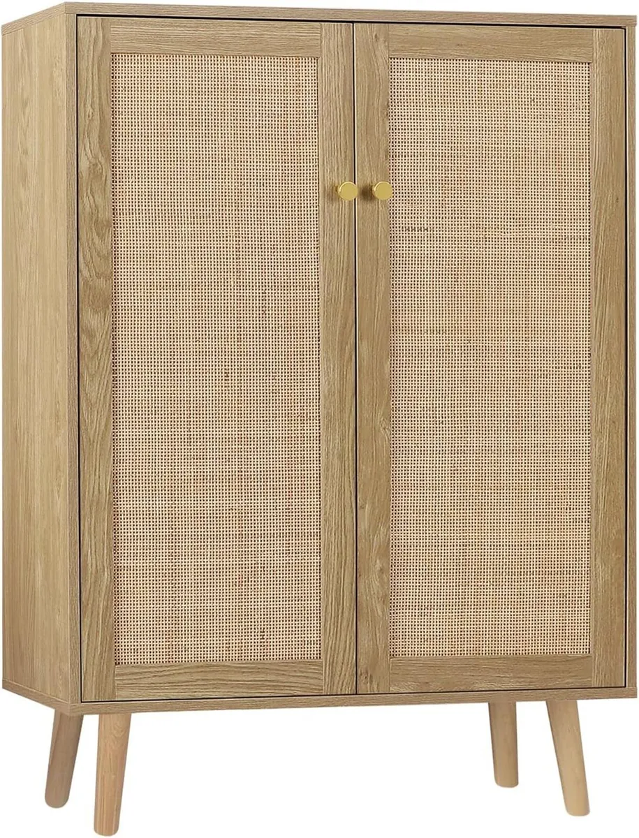 Rattan Kitchen Cabinet with Doors 44" H Tall - Image 1